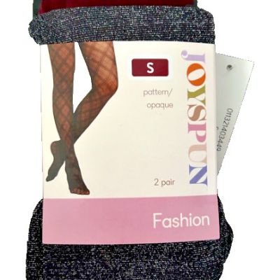 Joyspun Fashion Tights, 2-Pair, Black Shimmer and Opaque Plum, Size Small, NWT